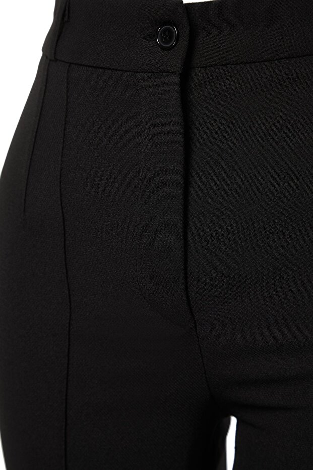 Siyah Straight/Düz Kesim Yüksek Bel Nervür Dikişli Dokuma Pantolon TWOSS21PL0093 - 10