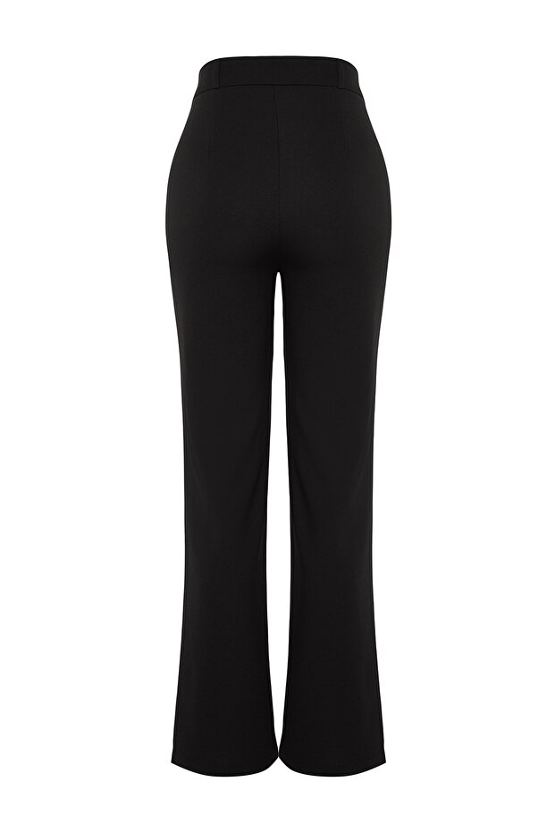 Siyah Straight/Düz Kesim Yüksek Bel Nervür Dikişli Dokuma Pantolon TWOSS21PL0093 - 11