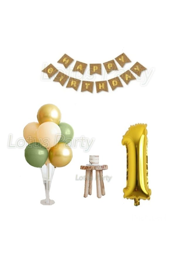 1 Year Minimal Birthday Set Balloon Stand Figure Foil Balloon Bohemian Color Balloon Kraft Happy Birthday