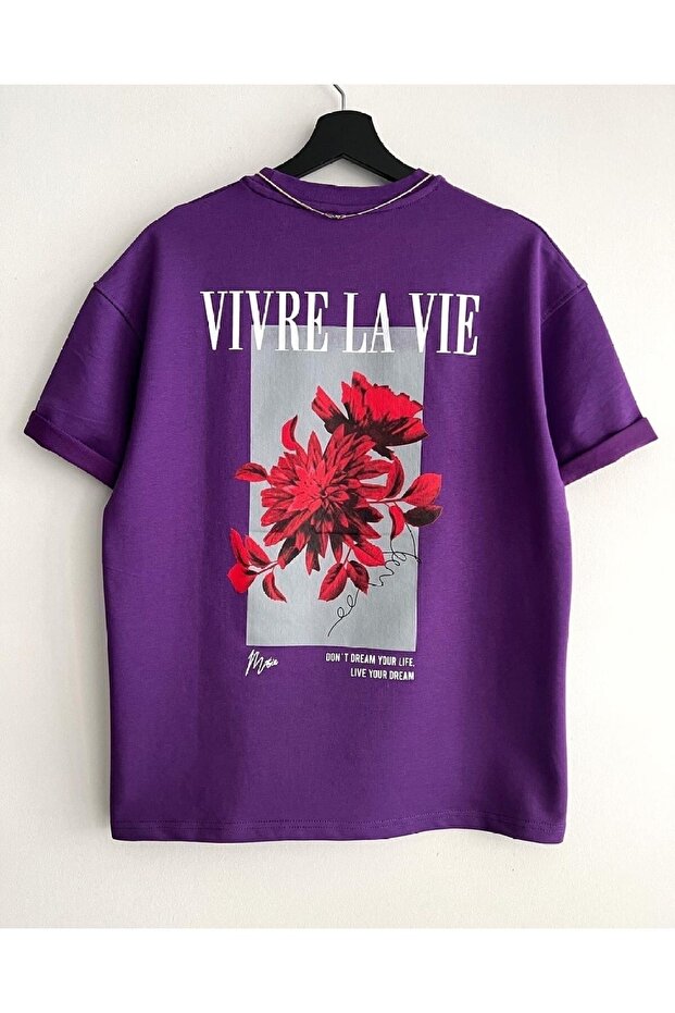 Vivre La Vie (Live Your Life) Design Printed Oversize Cotton Combed T-shirt