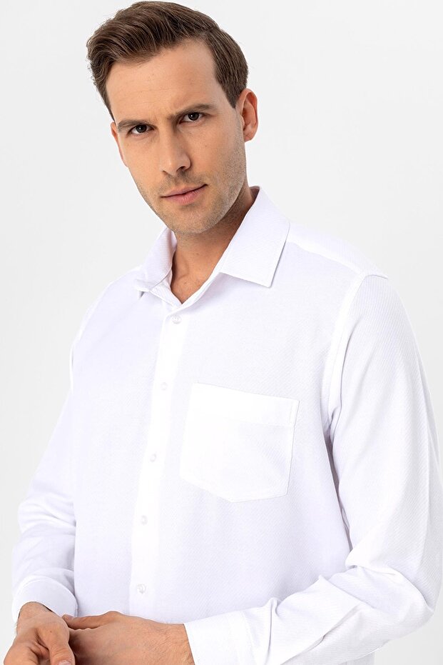 Köşeli Manşet Regular Armürlü Gömlek - 4