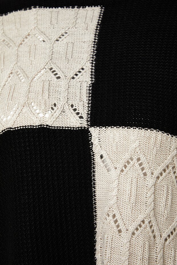 Black Openwork/Perforated Color Block Knitted Knitwear Sweater TCTAW24AK00055 - 7