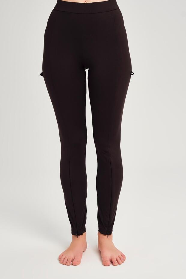 Siyah Fermuarlı Ayarlanabilir Paça Tayt - 2