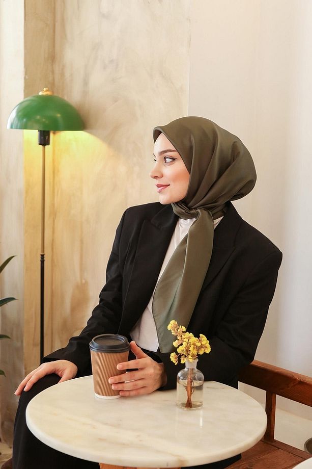 Miray Düz Renk Eşarp - Kristal-haki-2 - 5