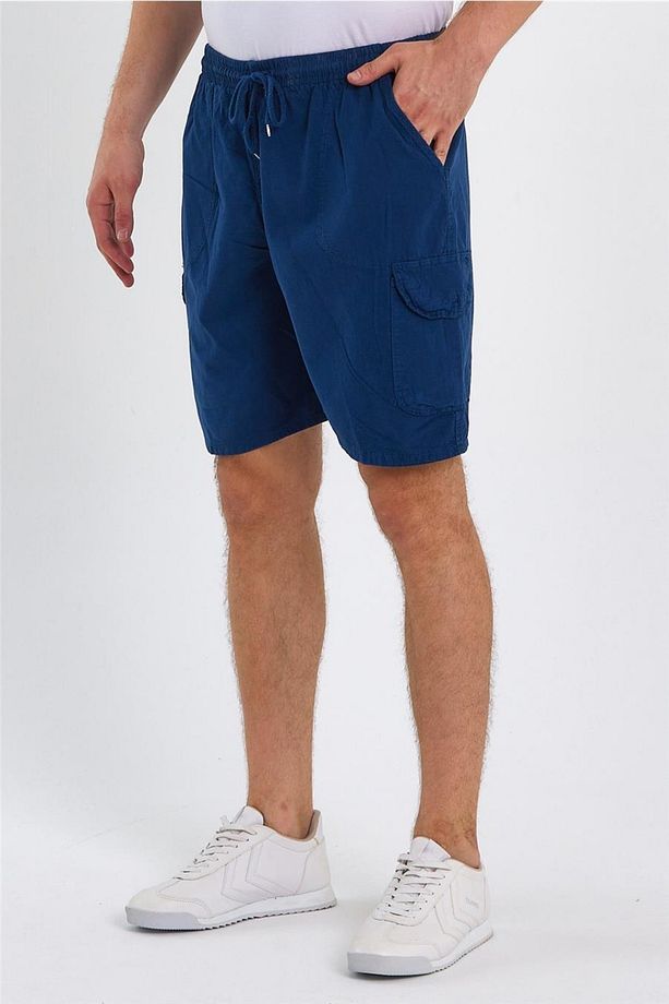 Erkek Indigo Kargo Cepli Regular Bağcıklı Keten Şort-crepesrt01r04s - 2
