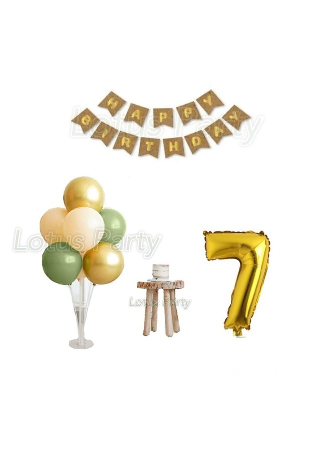 7 Years Minimal Birthday Set Balloon Stand Figure Foil Balloon Bohemian Color Balloon Kraft Happy Birthday