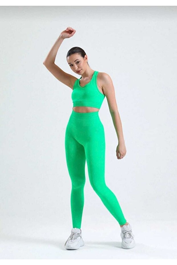 Women's Seamless Tights Bustier Sports Top and Bottom Set