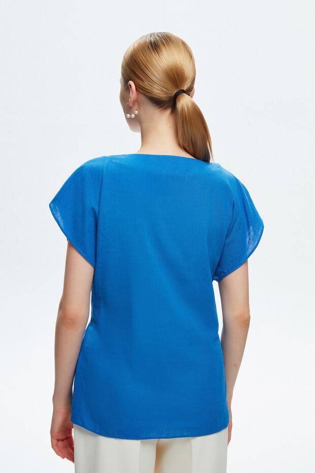 V Yaka Bağlamalı Bluz - 5