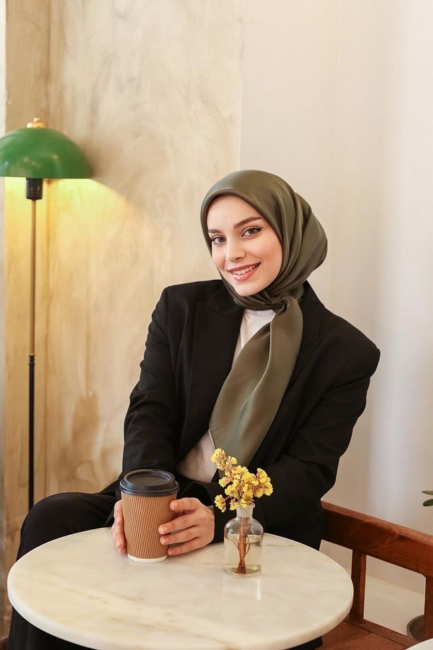 Miray Düz Renk Eşarp - Kristal-haki-2 - 3