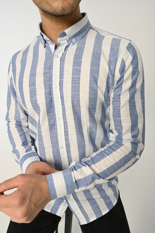 Striped Slim Fit Linen Shirt
