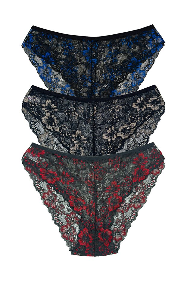 3-Piece Double Color Lace High Waist Women's Panties