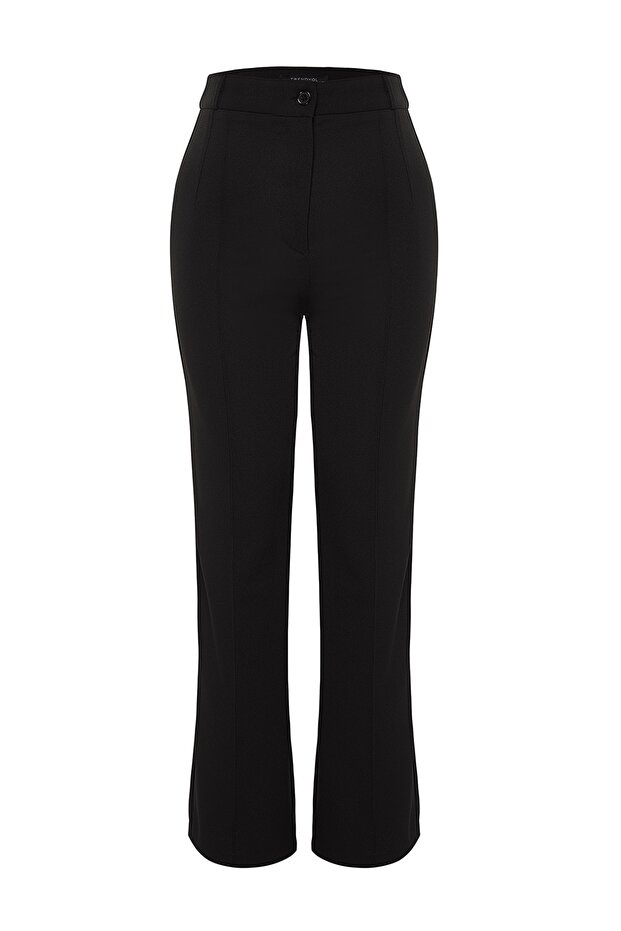 Siyah Straight/Düz Kesim Yüksek Bel Nervür Dikişli Dokuma Pantolon TWOSS21PL0093 - 9