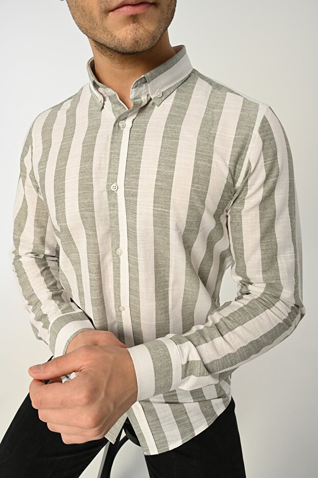Striped Slim Fit Linen Shirt