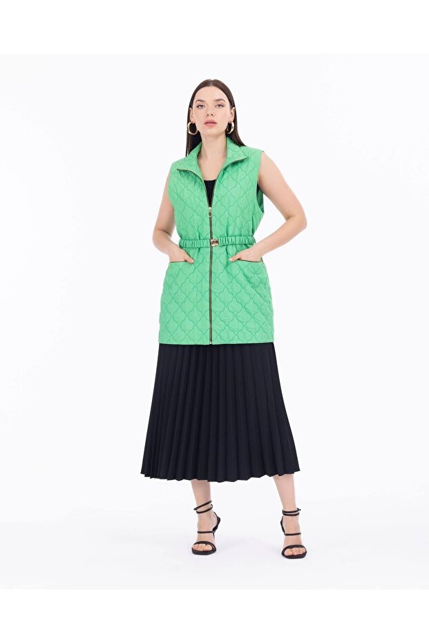 SEÇİL DİK YAKA KEMERLİ KAPİTONE CEKET - 3