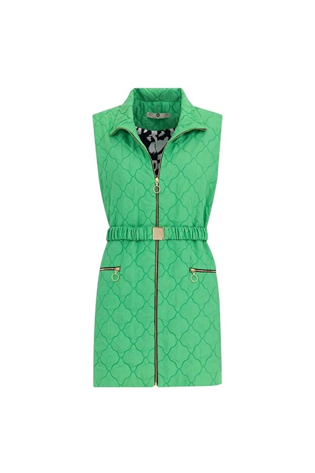 SEÇİL DİK YAKA KEMERLİ KAPİTONE CEKET - 6