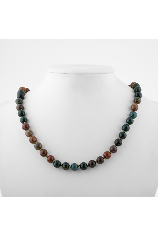 Indian Agate 8 Mm Knotted Natural Stone Necklace