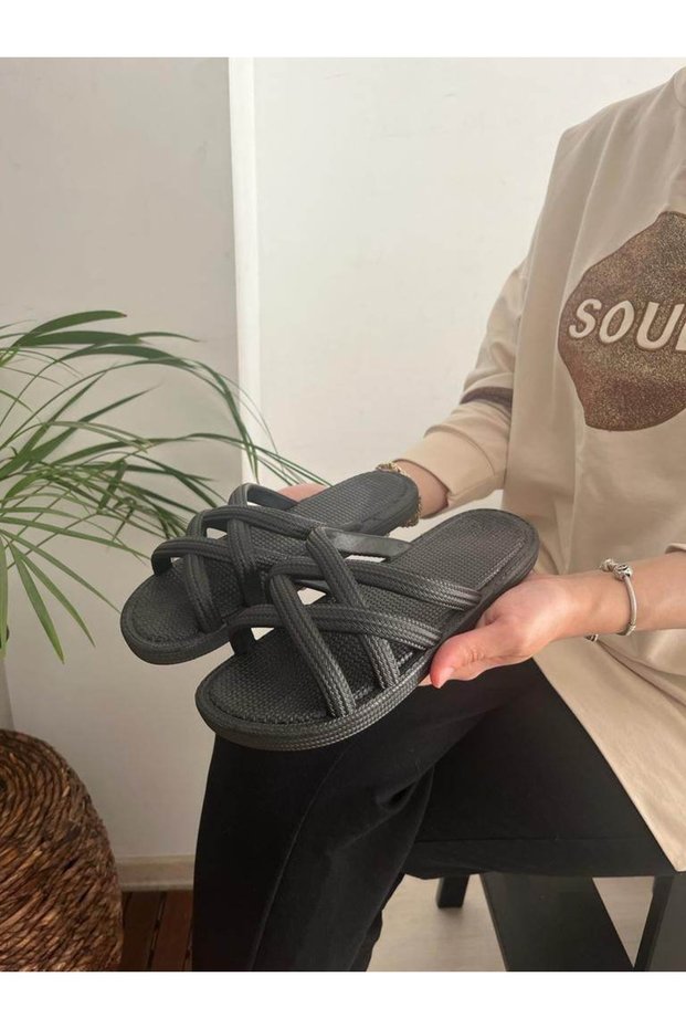 Knitted Straw Look Non-Slip Sole Soft Flexible Slippers Beach Sea Pool Daily Slippers