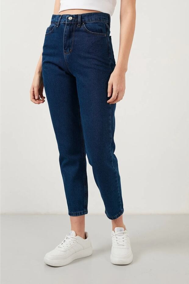 Ikon Dark Blue Boyfriend Mom Jean Women's Trousers Power Lycra Recovery