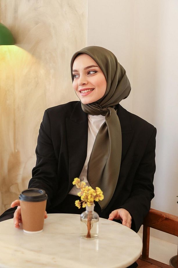 Miray Düz Renk Eşarp - Kristal-haki-2 - 4