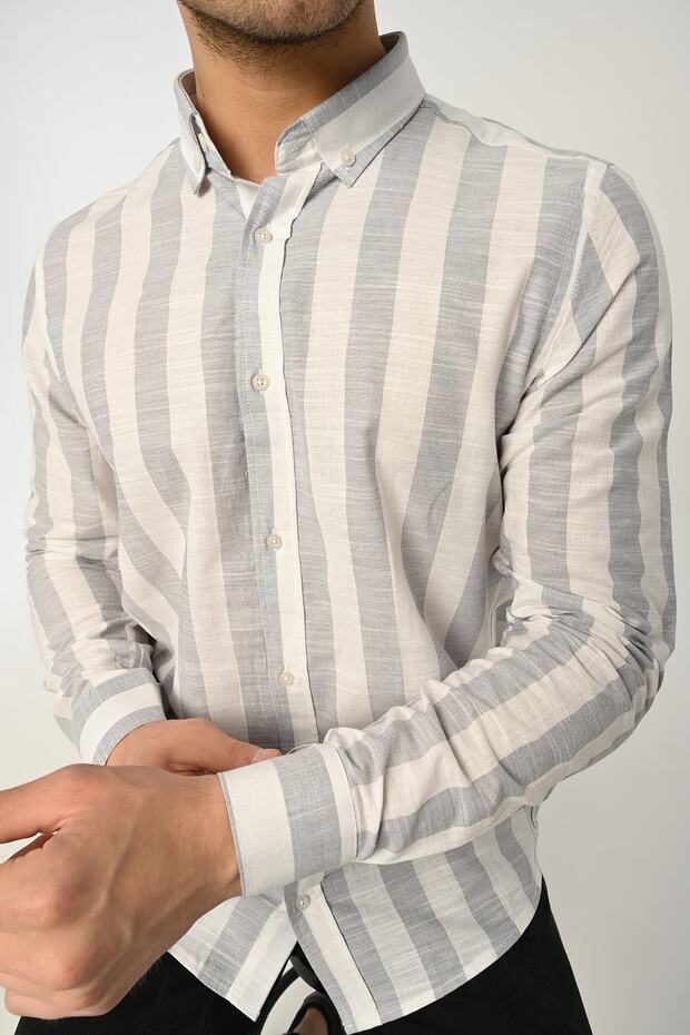 Striped Slim Fit Linen Shirt