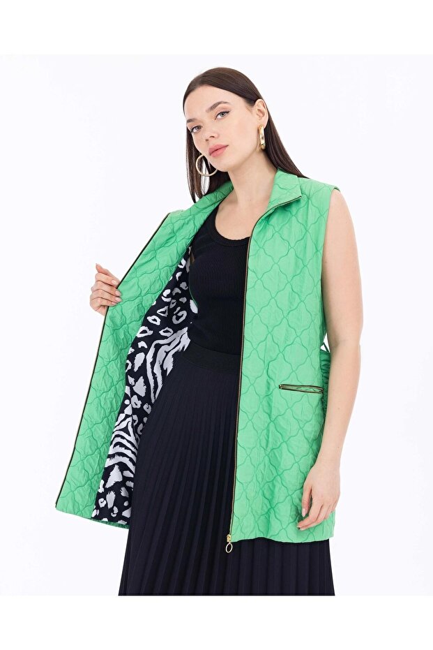 SEÇİL DİK YAKA KEMERLİ KAPİTONE CEKET - 4