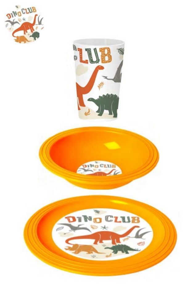 Lisanslı Dino Club Çocuk Kahvaltı Seti, Dinozorlar Desenli Kase Tabak Bardak 3’lü Yemek Seti - 2