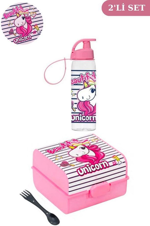 Unicorn Matara Ve Beslenme Kutusu, Desenli 3 Bölmeli Okul Beslenme Kabı Ve Suluğu 2’li Set - 1