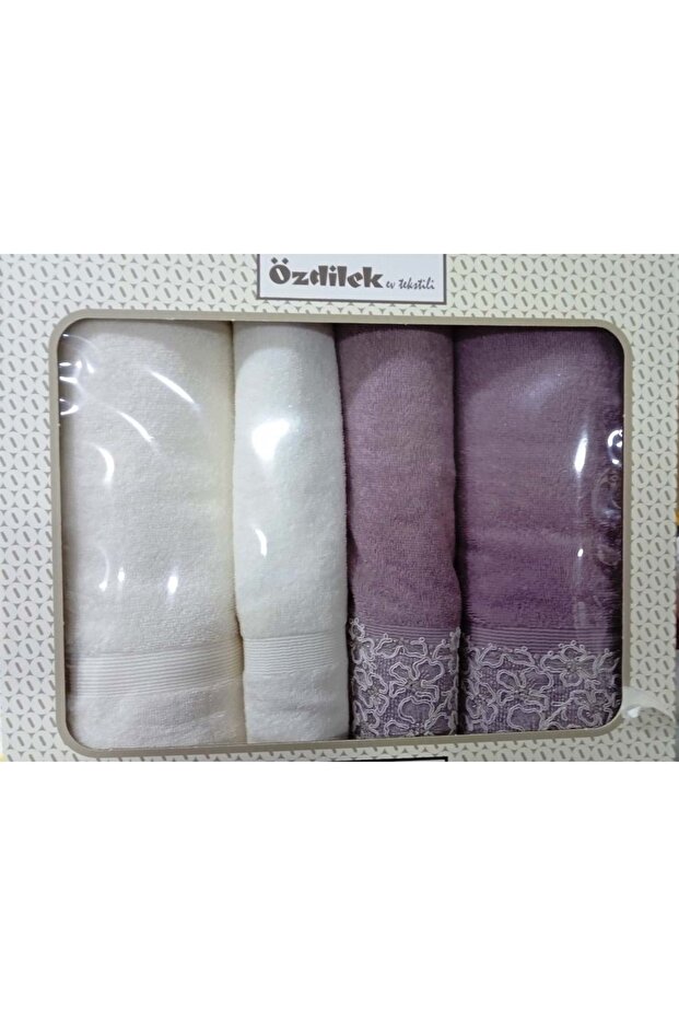 4 Pieces Best Bath Set, Bath Towel Tk-Bugonvillea Cream Plum