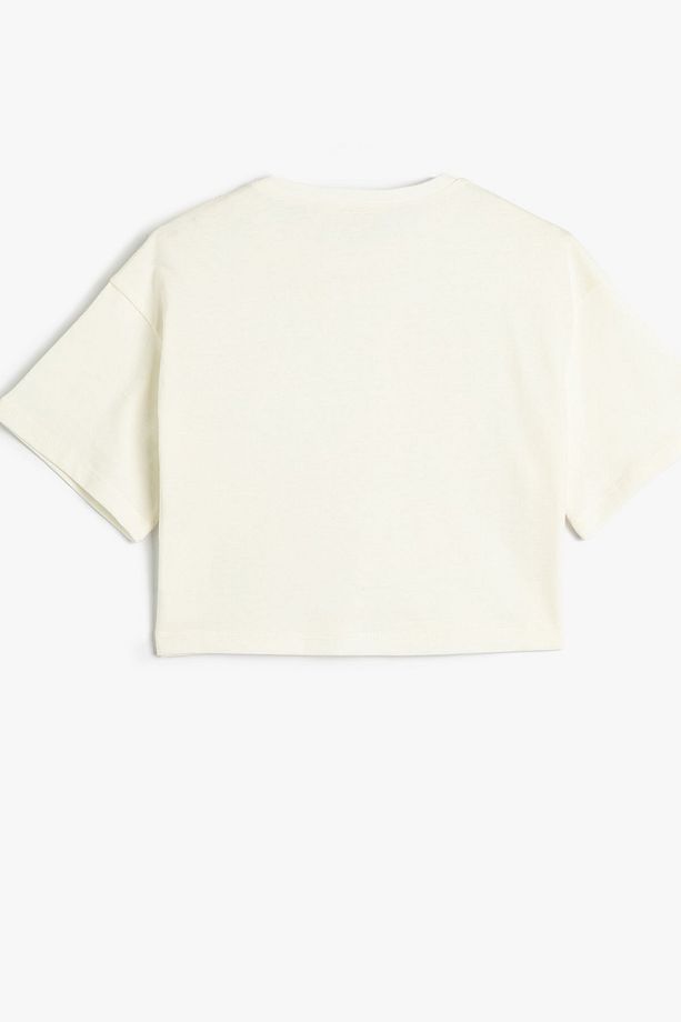 Kız Çocuk Crop Kısa Kollu Dantel Aplike Detaylı Oversize  T-Shirt - 2