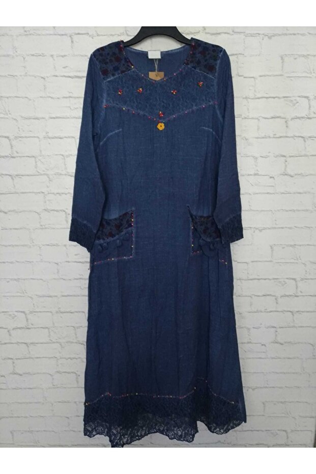 Lined, Authentic, 100% Cotton Woven, Long Sleeve, Two Pockets, Full Summer Dress, Long Dress