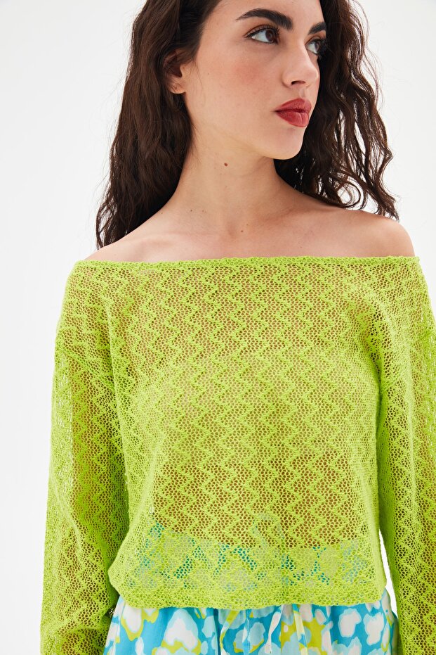 Kayık Yaka Dantel Bluz - 2