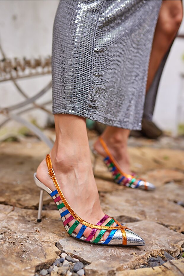 GOLDE WOMEN'S SILVER MULTI HEEL SHOES