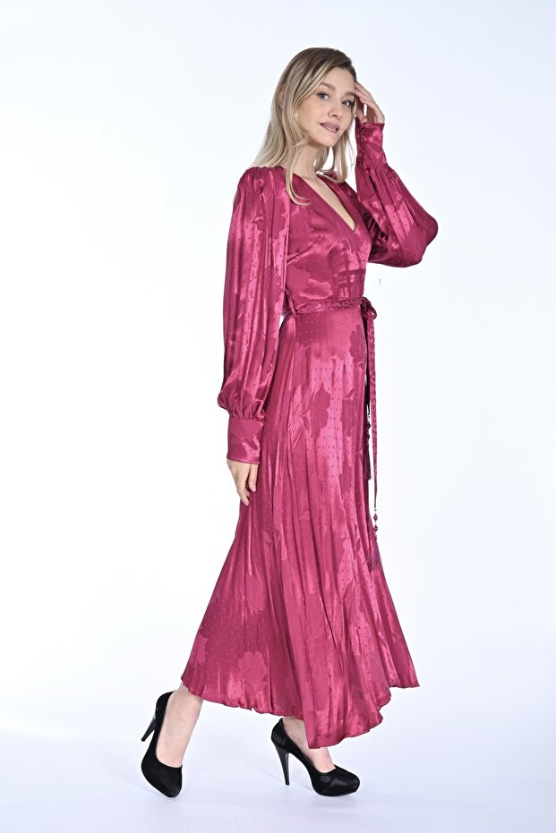 Saten Kruvaze Elbise - 2