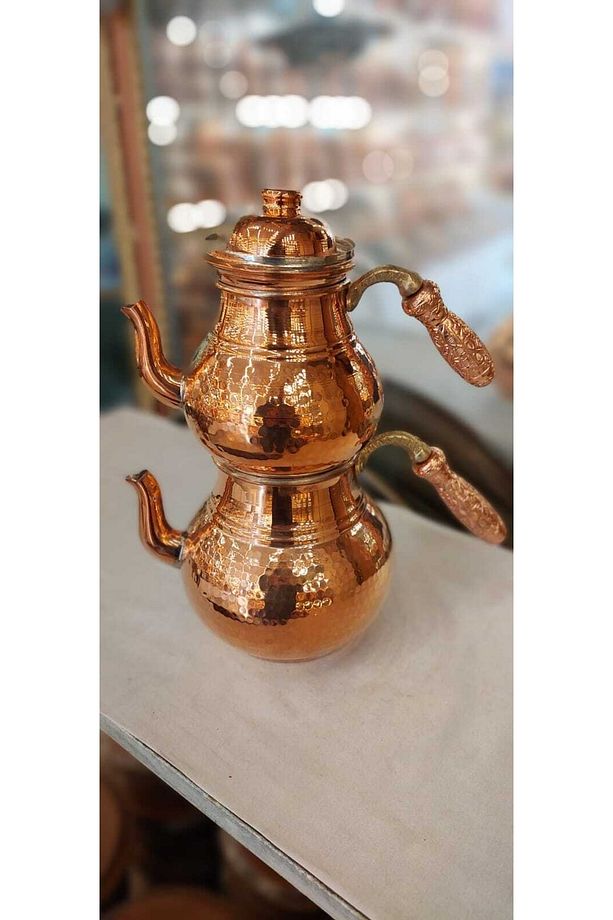 Bakır Çaydanlık & Bakır Demlik Dövme Orta Boy Kalınlık Çaydanlık - 3