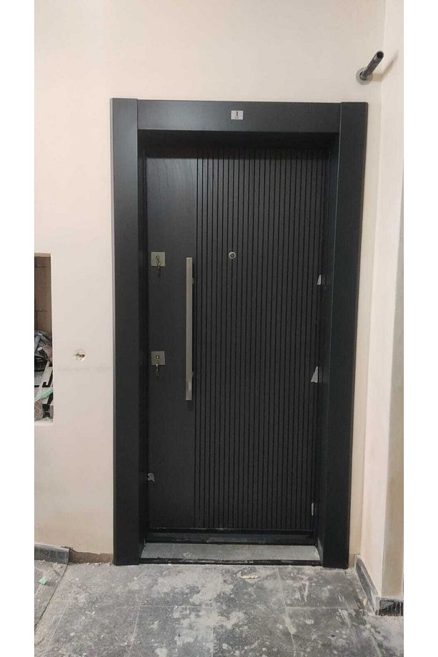 Antrasit Kompozit Kaplama Çelik Kapı, Statik Kasa Düz Model Tırnaklı Sistem Sol Açılım - 1