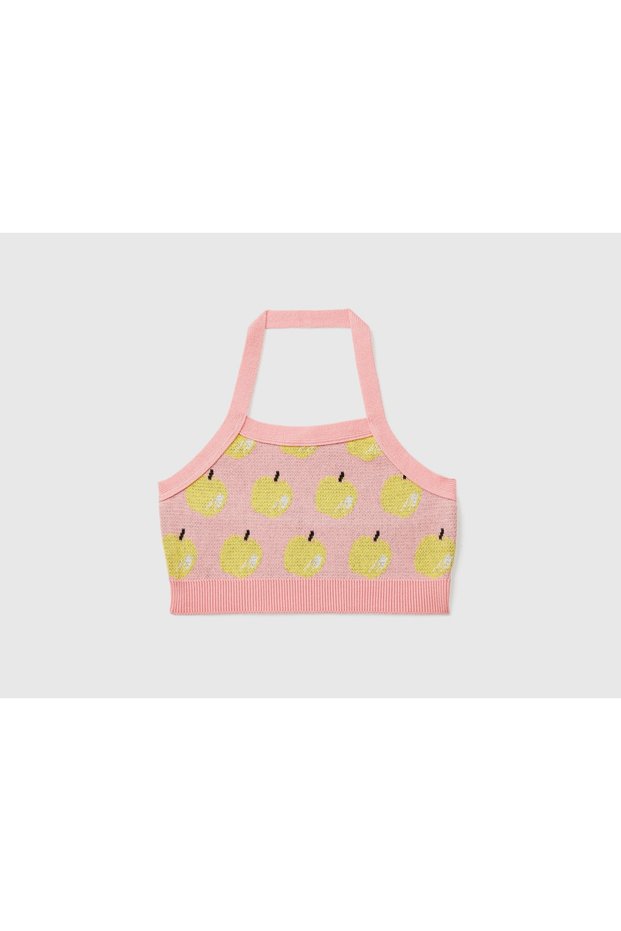 Girl's Mix Fruit Patterned Knitwear Crop Yellow Mix