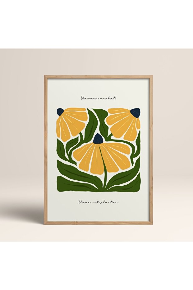 Natural Wood Framed Painting Framed Poster Artistic Modern Wall Decor (Flower211-Wood-40X60)
