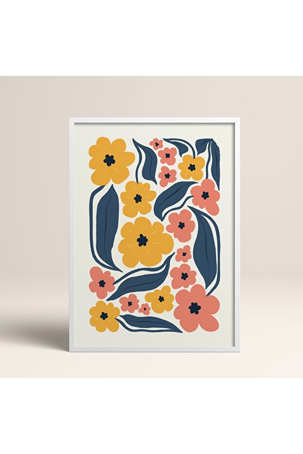 White Wooden Framed Painting Framed Poster Artistic Modern Wall Decor (Flower217-White-50X70)