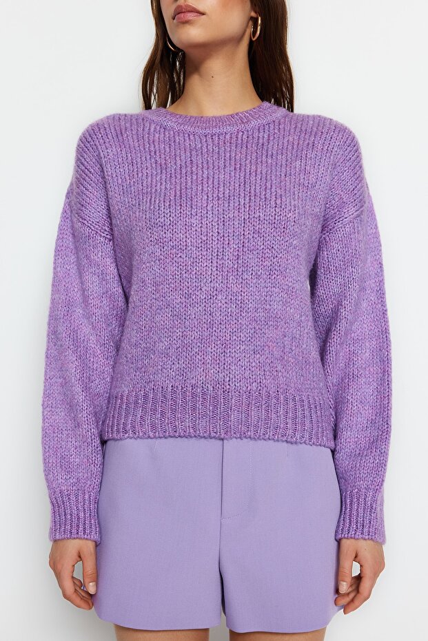 Lila Geniş Kalıp Yumuşak Dokulu Basic Triko Kazak TWOAW23KZ00185 - 3