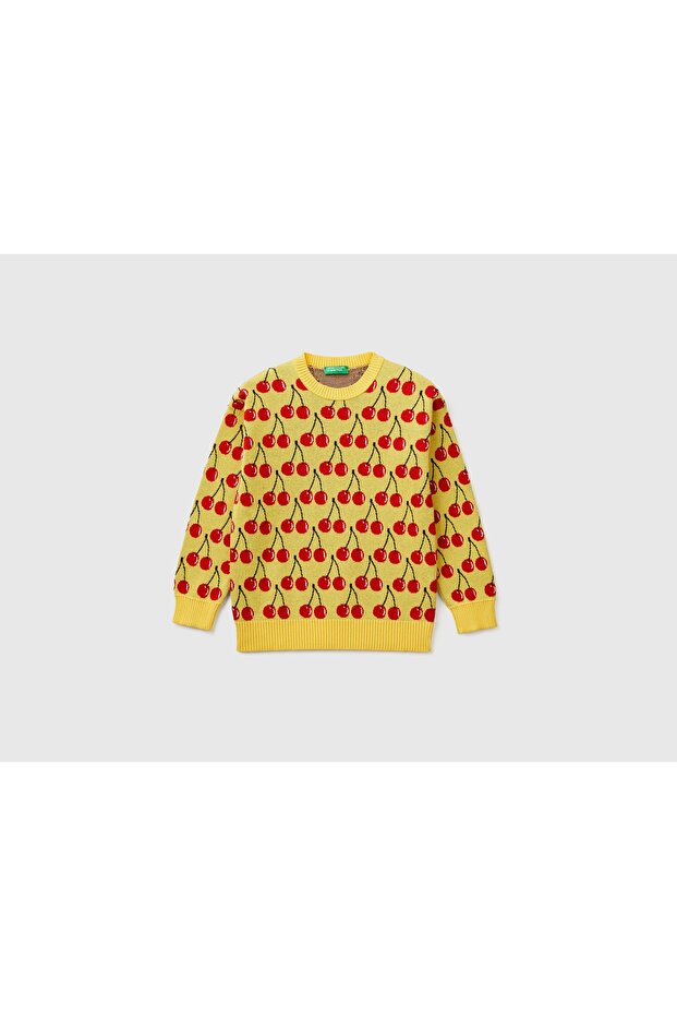 Boy's Mix Fruit Patterned Knitwear Sweater Yellow Mix
