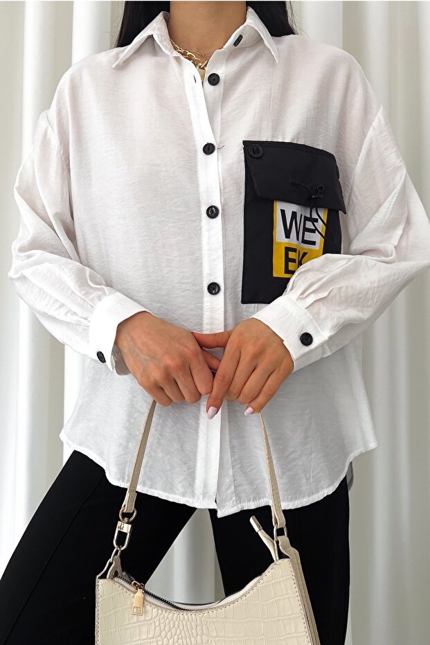 Women's White New Season Design Wide Oversize Shirt