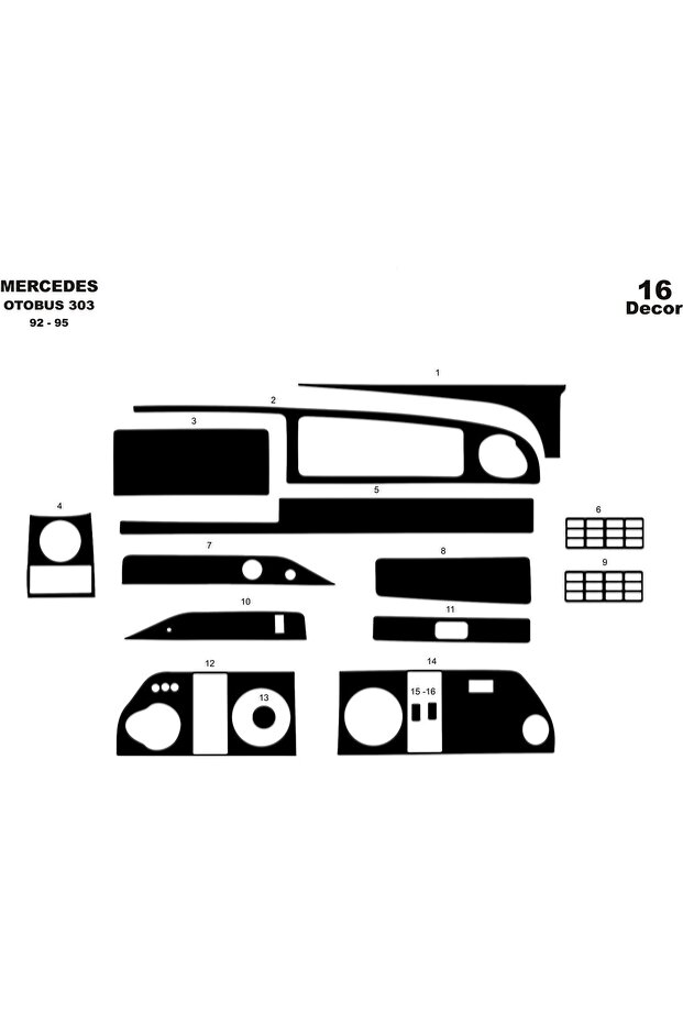 Meriç ® Mercedes 303 Front Glove Box Trim Gloss Black 16 Piece 1992-1995