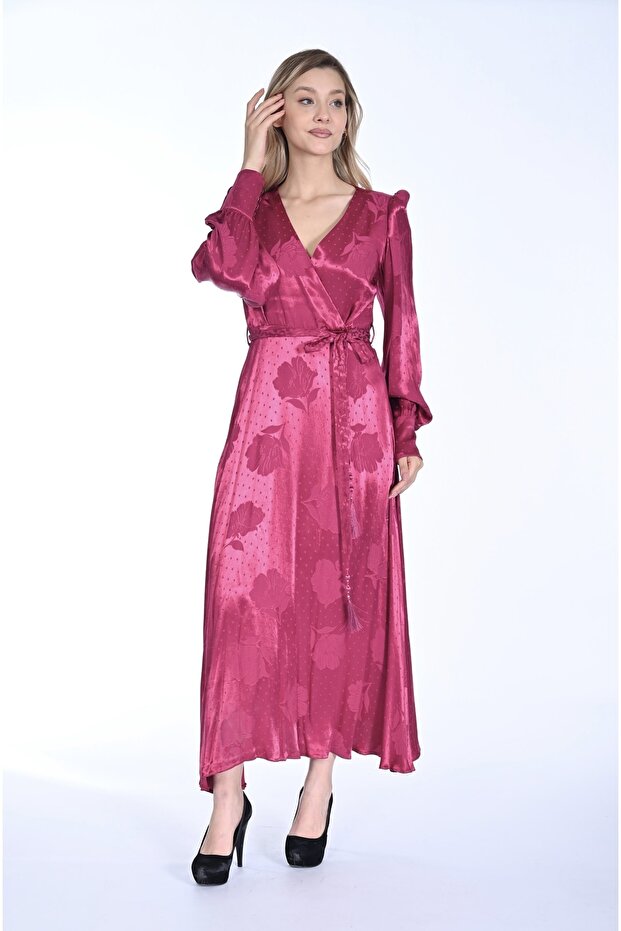 Saten Kruvaze Elbise - 3