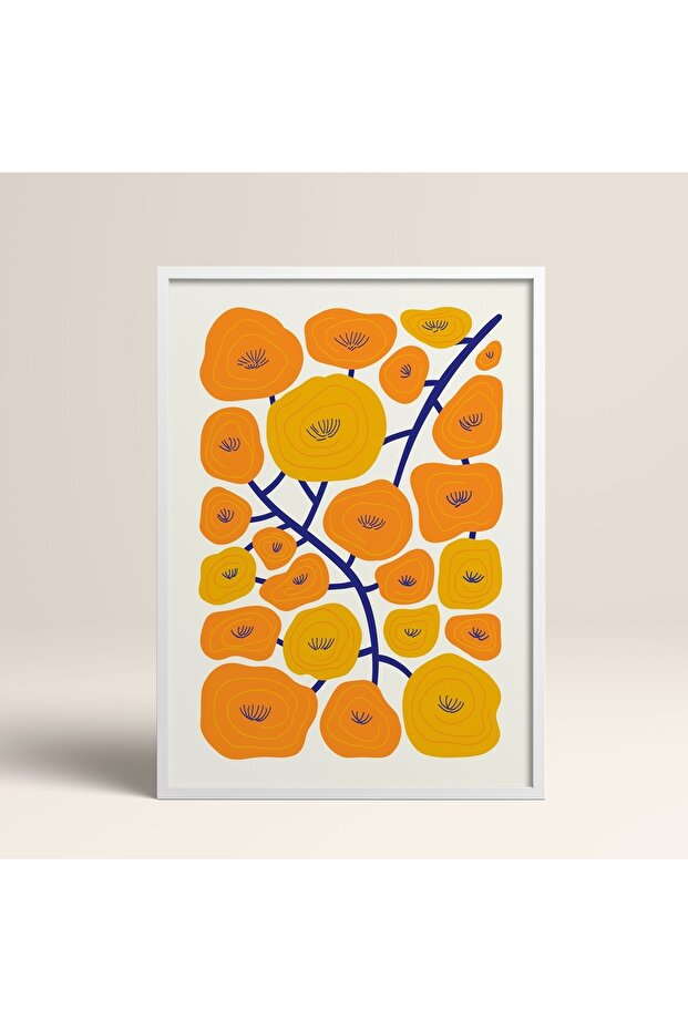 White Wooden Framed Painting Framed Poster Artistic Modern Wall Decor (Flower198-White-50X70)