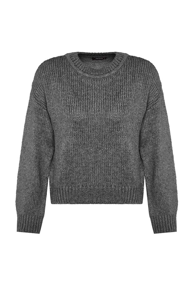 Antrasit Geniş Kalıp Yumuşak Dokulu Basic Triko Kazak TWOAW23KZ00185 - 6