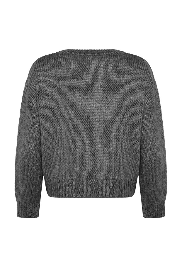 Antrasit Geniş Kalıp Yumuşak Dokulu Basic Triko Kazak TWOAW23KZ00185 - 8