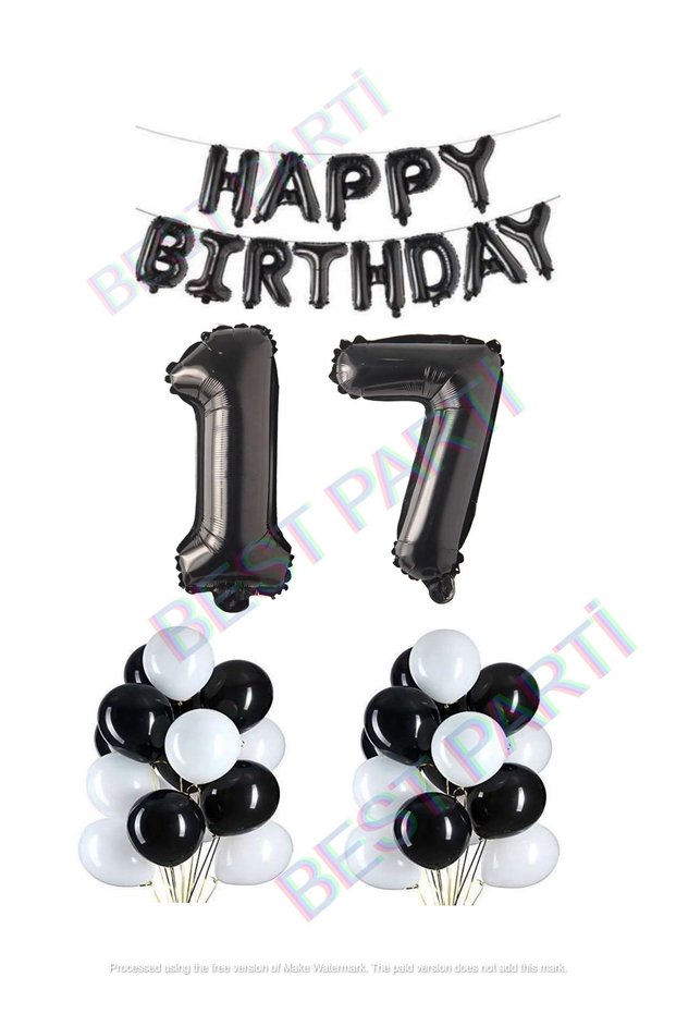 Best Happy Birthday Black Color Foil Balloon Latex Balloon and Foil Number Set Age 17