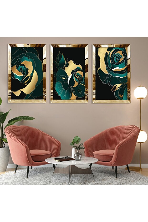 Abstract Pattern Rose Gold Plexi Edge Triple Mdf Table Set