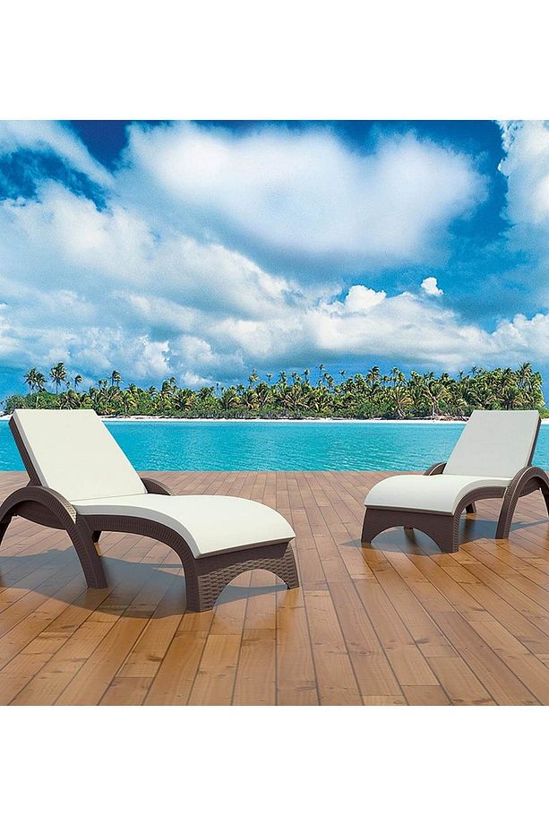 Rattan Fiji Şezlong Minderi Bej Rengi Bahçe Havuz Mobilyası - 2