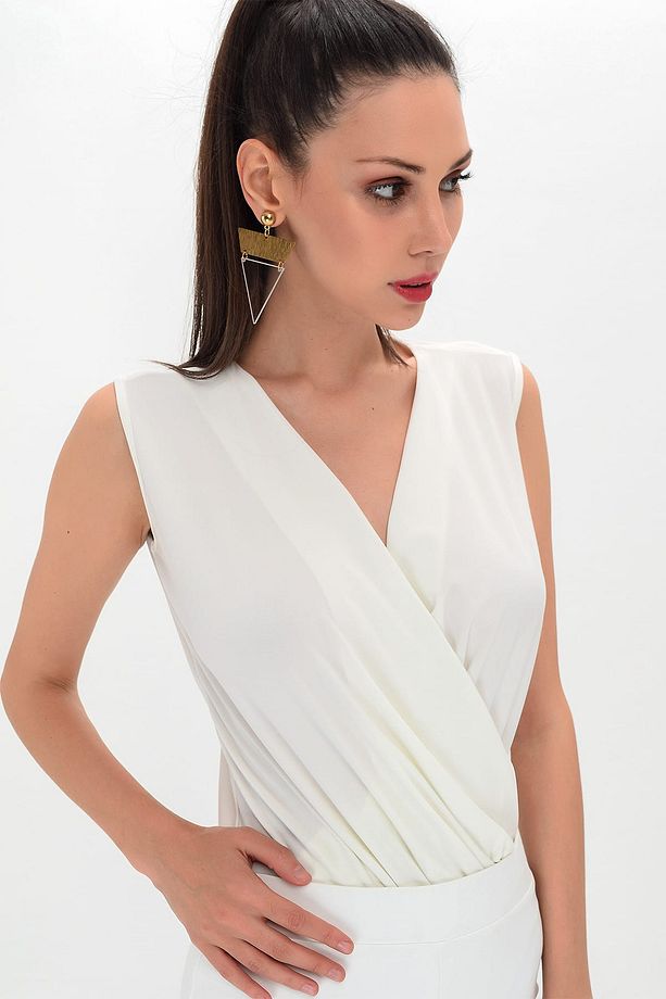 Kadın Ekru Alttan Çıtçıtlı Kruvaze Bluz 18L6277 - 2
